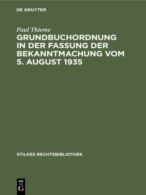 cover image of Grundbuchordnung in der Fassung der Bekanntmachung vom 5. August 1935